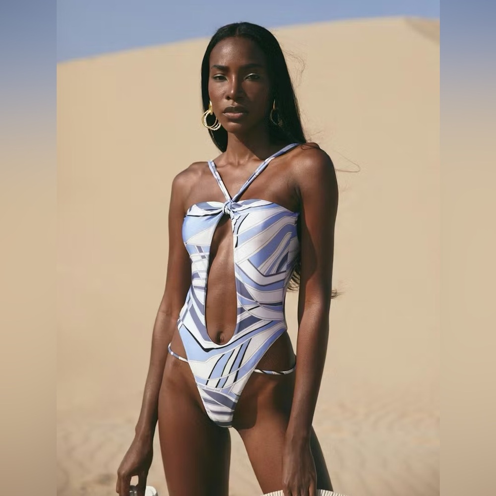 Cult Gaia Blue and White Swimsuit